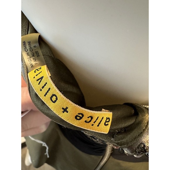 NWT $495 Alice and Olivia Sequin Mini Strapless Dress Safari Green Sz 8 - Picture 5 of 13